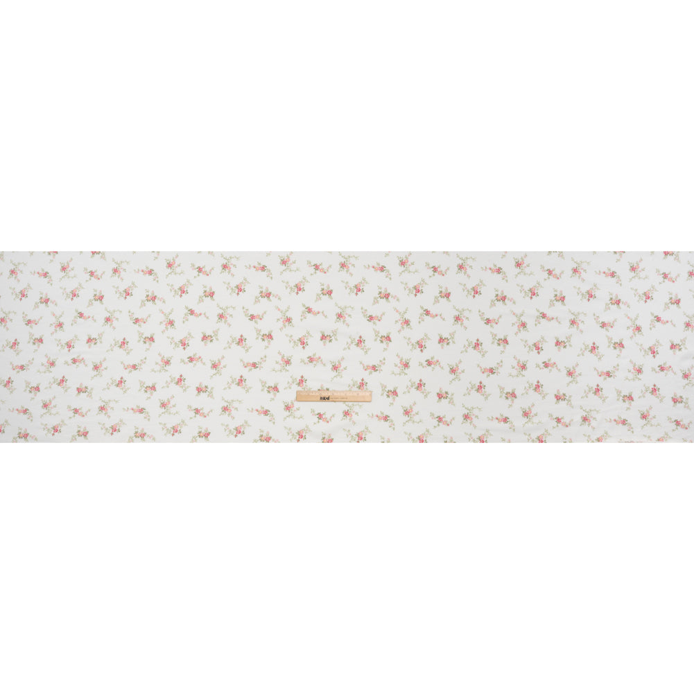 Cotton and Viscose Jersey - White, Pink and Sage Green Floral - Deadstock