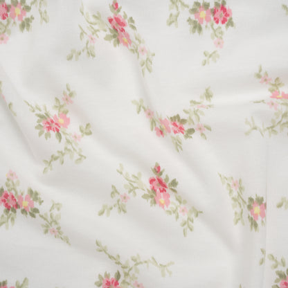 Cotton and Viscose Jersey - White, Pink and Sage Green Floral - Deadstock