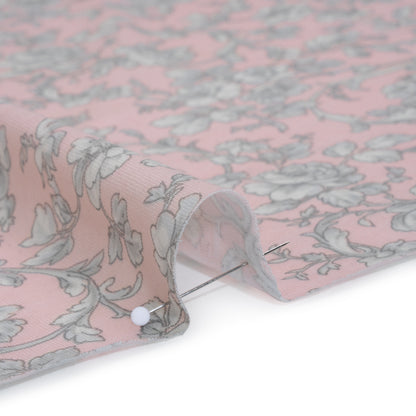 Cotton and Viscose Jersey Print - Light Pink, Ivory and Gray Rose Vines - Deadstock