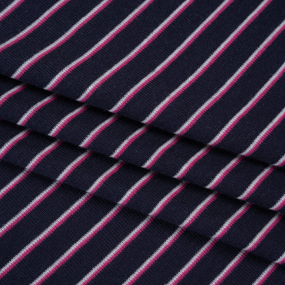 Cotton and Polyester 1x1 Rib Knit - Fuchsia, White and Navy Shadow Stripes - Deadstock