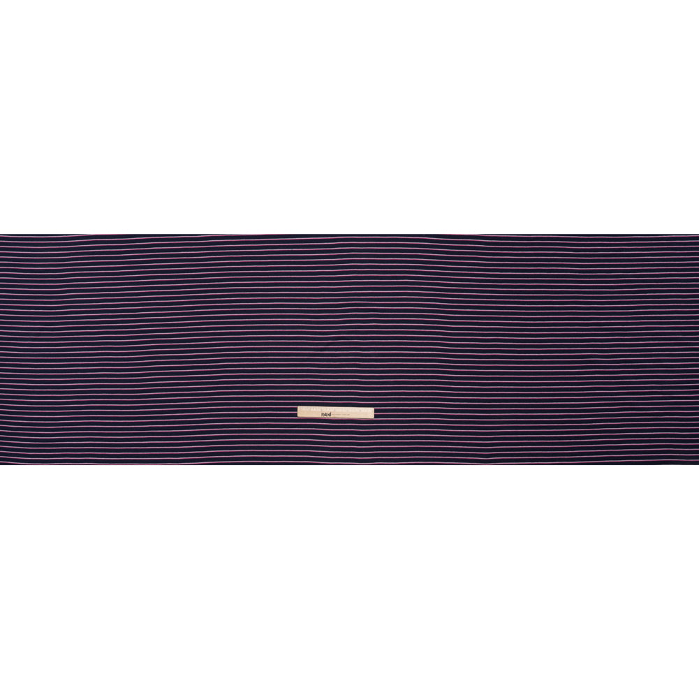 Cotton and Polyester 1x1 Rib Knit - Fuchsia, White and Navy Shadow Stripes - Deadstock