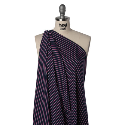 Cotton and Polyester 1x1 Rib Knit - Fuchsia, White and Navy Shadow Stripes - Deadstock