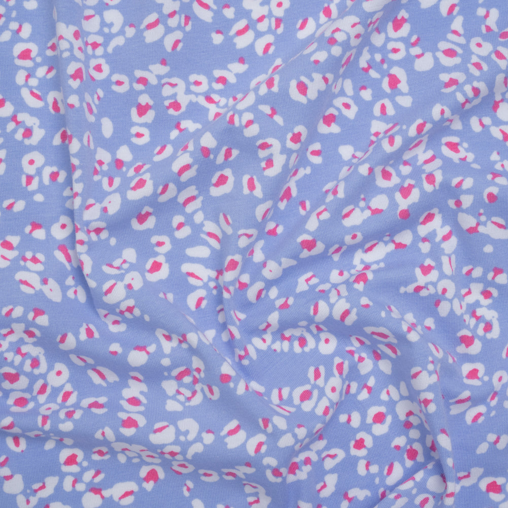 Stretch Cotton and Modal Jersey - Periwinkle, White and Pink Animal Spots - Deadstock