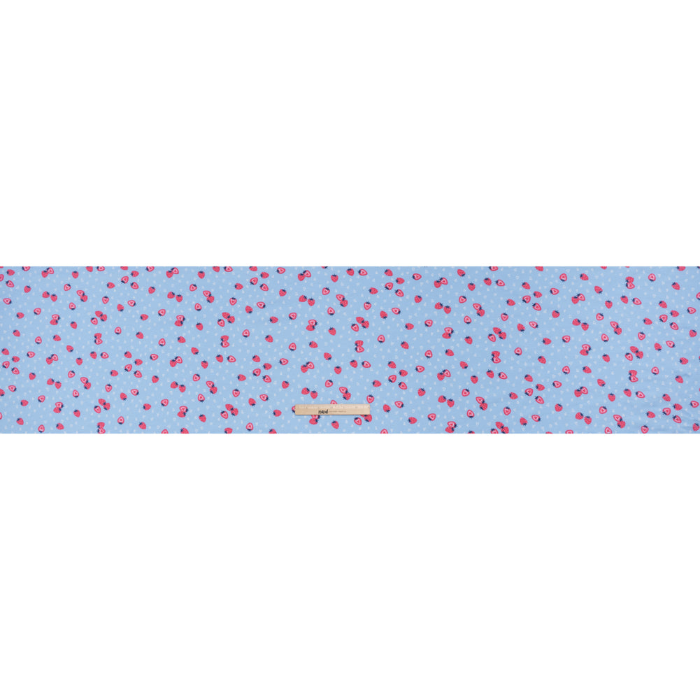 Stretch Cotton and Modal Jersey - Light Blue, White and Pink Strawberry Hearts - Deadstock