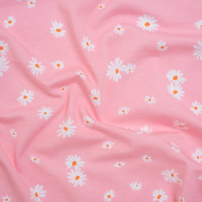 Stretch Cotton and Modal Jersey - Baby Pink and White Daisies - Deadstock