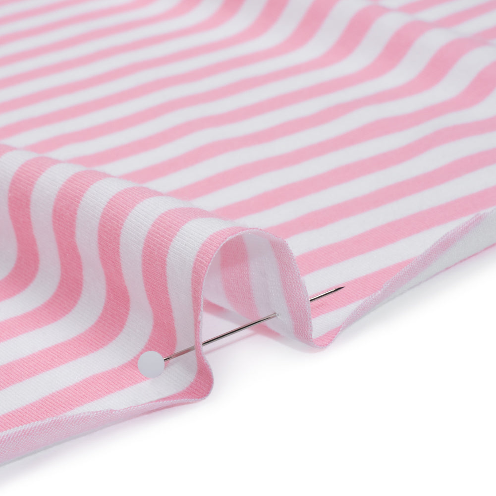 Stretch Cotton and Modal Jersey - Baby Pink and White Stripes - Deadstock