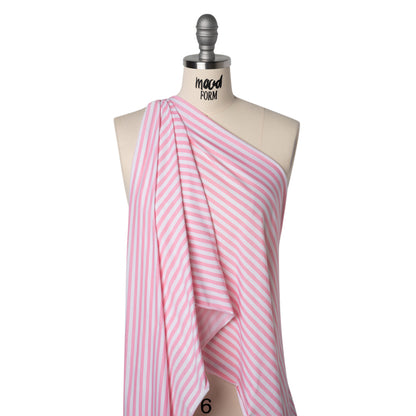 Stretch Cotton and Modal Jersey - Baby Pink and White Stripes - Deadstock