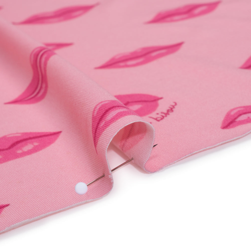 Stretch Polyester ITY Jersey Print by Vera Wang - Pink Lips - Deadstock