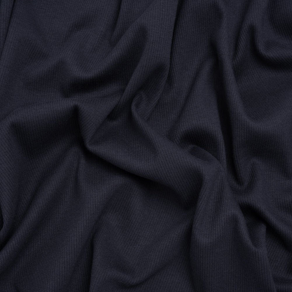 Stretch Cotton 2x2 Rib Knit - Navy - Deadstock