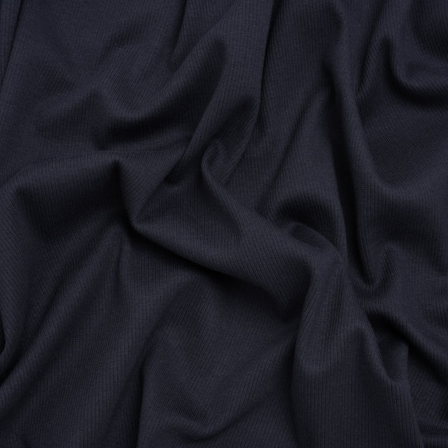 Stretch Cotton 2x2 Rib Knit - Navy - Deadstock