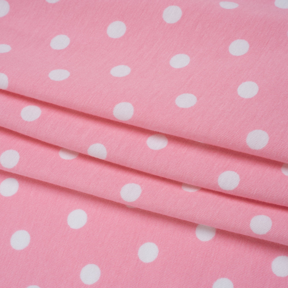Stretch Cotton and Modal Jersey - Baby Pink and White Polka Dots - Deadstock