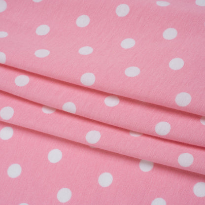 Stretch Cotton and Modal Jersey - Baby Pink and White Polka Dots - Deadstock