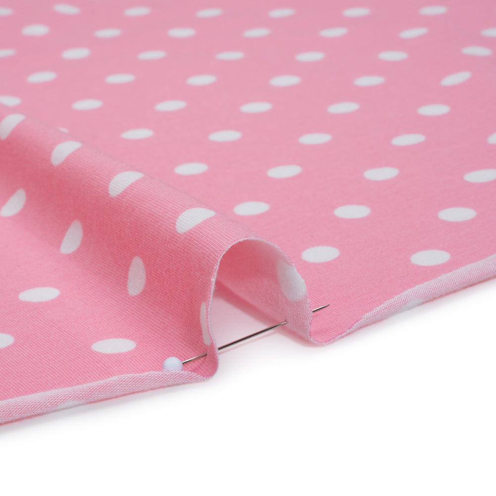 Stretch Cotton and Modal Jersey - Baby Pink and White Polka Dots - Deadstock