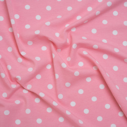 Stretch Cotton and Modal Jersey - Baby Pink and White Polka Dots - Deadstock