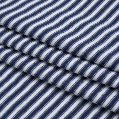 Cotton and Viscose Interlock Knit - Navy and White Stripes - Deadstock