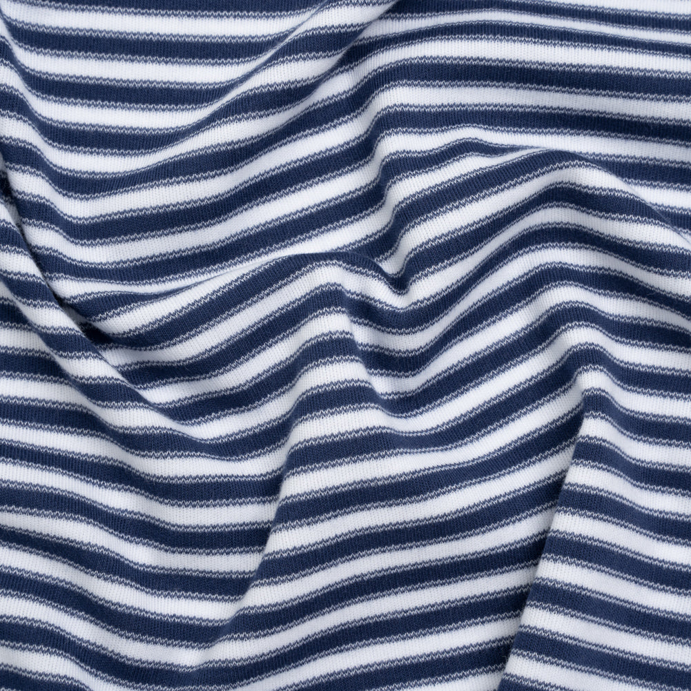 Cotton and Viscose Interlock Knit - Navy and White Stripes - Deadstock
