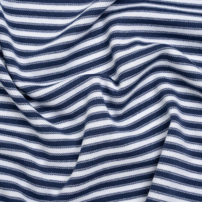 Cotton and Viscose Interlock Knit - Navy and White Stripes - Deadstock