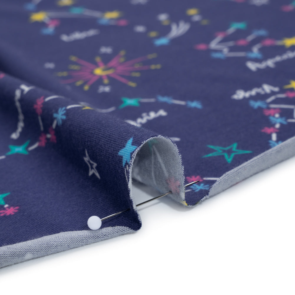 Stretch Cotton and Modal Jersey - Navy, White and Multicolor Zodiac Stars - Deadstock