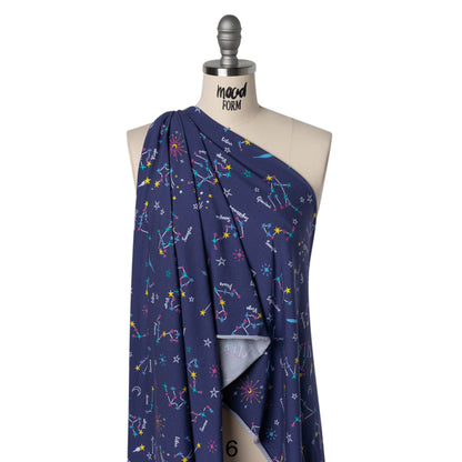 Stretch Cotton and Modal Jersey - Navy, White and Multicolor Zodiac Stars - Deadstock
