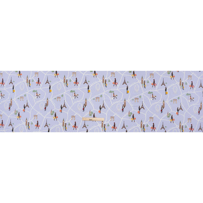 Stretch Polyester ITY Jersey Print - Periwinkle, White and Brown Girls in Paris - Deadstock