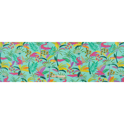 Stretch Polyester ITY Jersey Print - Aqua, Pink and Yellow Crocodiles and Palm Leaves - Deadstock