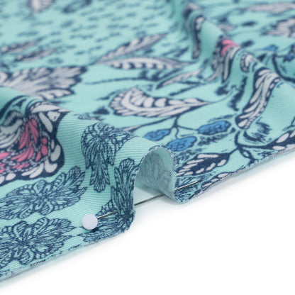 Stretch Rayon Jersey Print - Aqua, Navy Blue and Pink Floral Patches - Deadstock