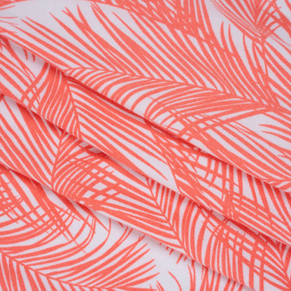 Stretch Polyester ITY Jersey Print - Coral Pink and White Palm Fronds - Deadstock