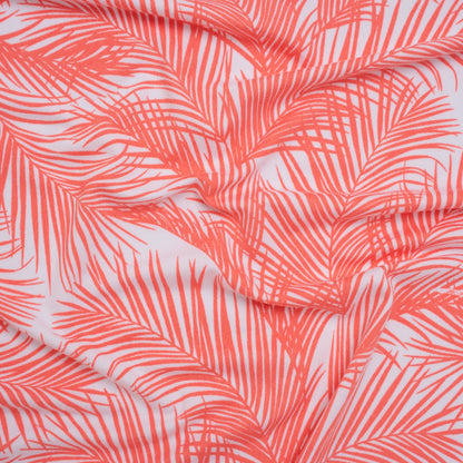 Stretch Polyester ITY Jersey Print - Coral Pink and White Palm Fronds - Deadstock