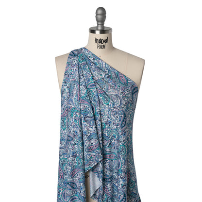 Stretch Rayon Jersey Print - Blue, Mint Green and Pink Paisley - Deadstock