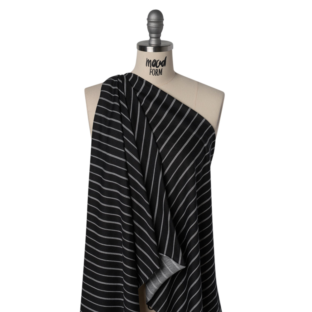 Cotton and Viscose Jersey Print - Black and White Striped - Deadstock