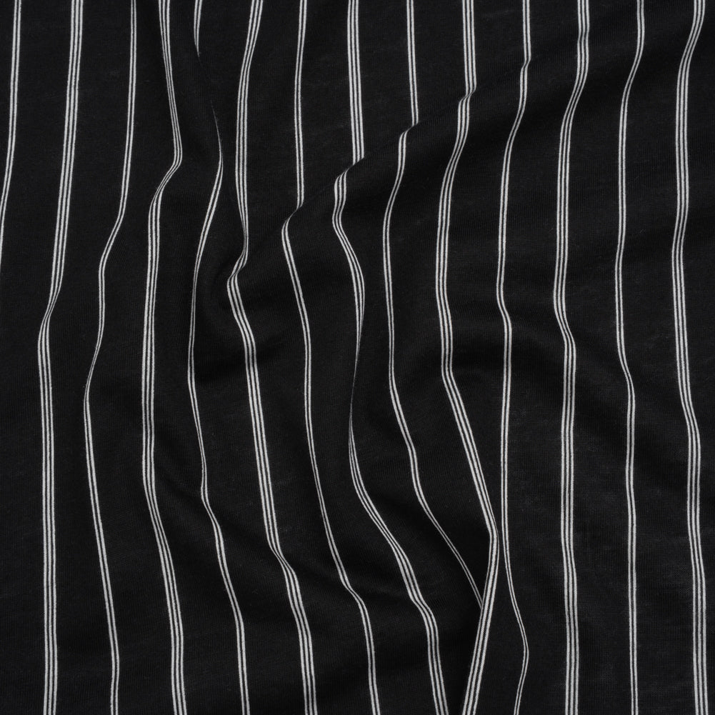 Cotton and Viscose Jersey Print - Black and White Striped - Deadstock