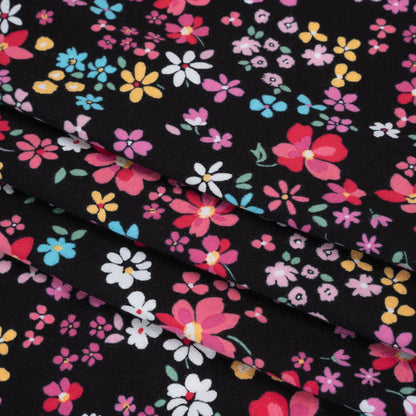 Stretch Cotton and Modal Jersey - Black, Pink and Sky Blue Floral - Deadstock
