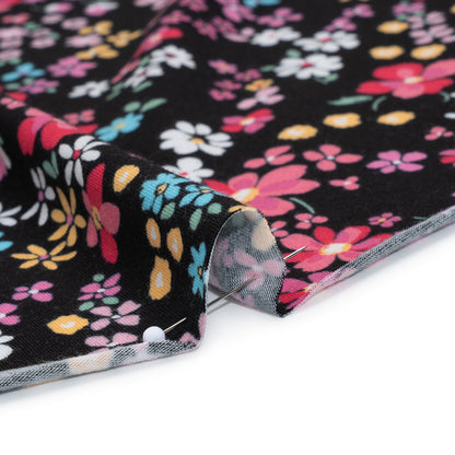 Stretch Cotton and Modal Jersey - Black, Pink and Sky Blue Floral - Deadstock