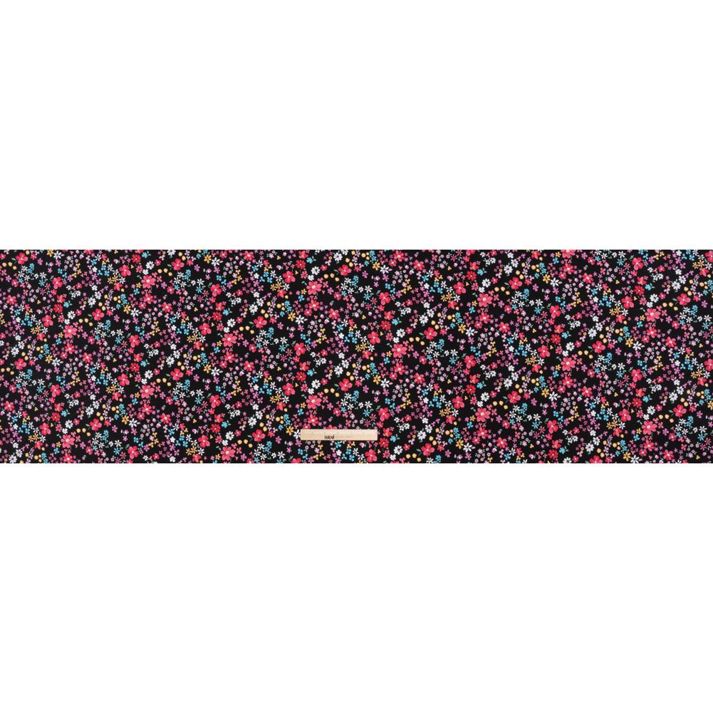Stretch Cotton and Modal Jersey - Black, Pink and Sky Blue Floral - Deadstock