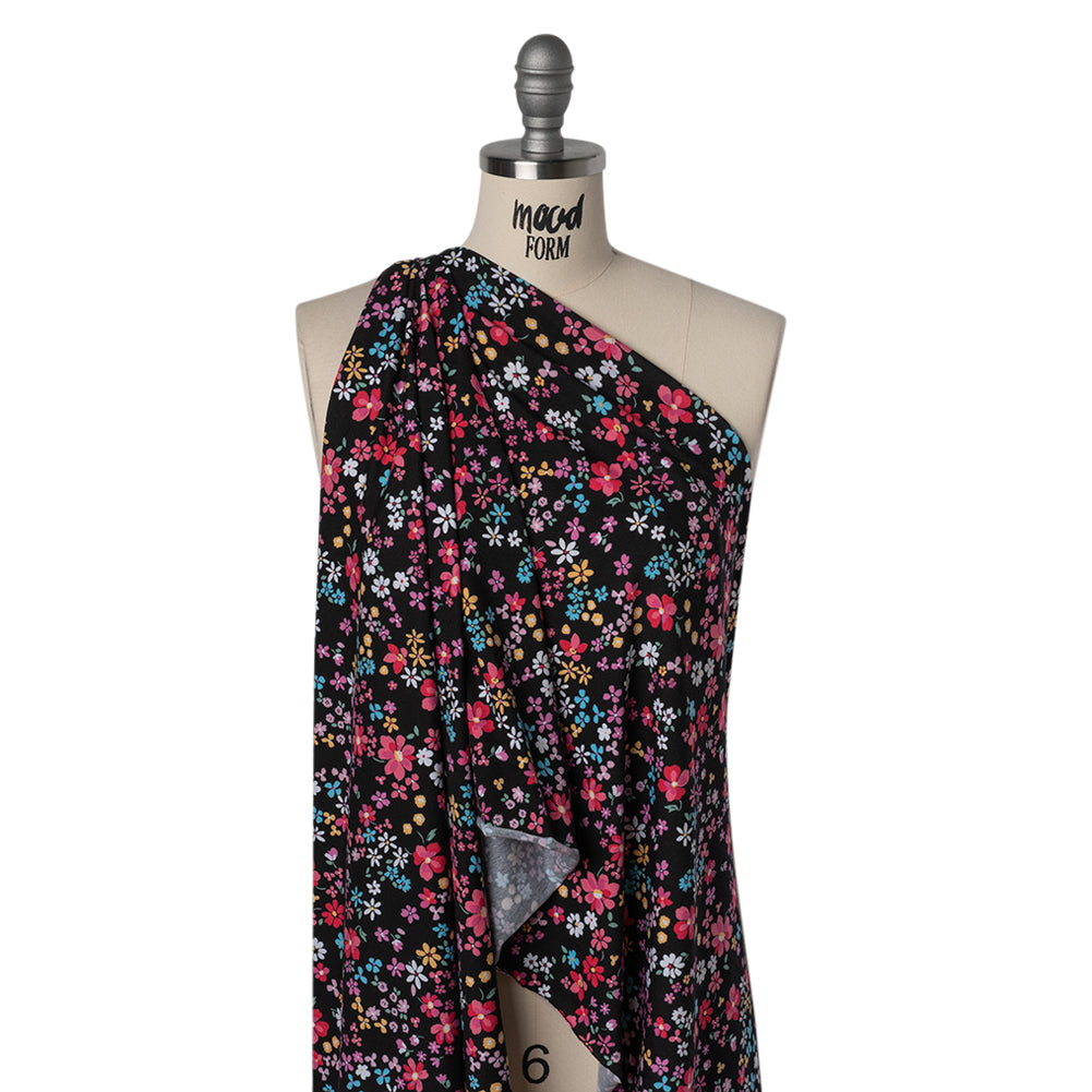 Stretch Cotton and Modal Jersey - Black, Pink and Sky Blue Floral - Deadstock