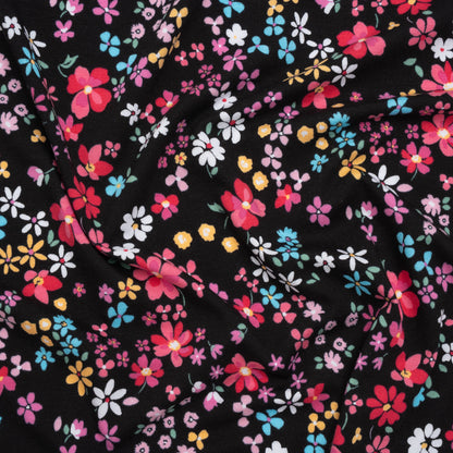 Stretch Cotton and Modal Jersey - Black, Pink and Sky Blue Floral - Deadstock