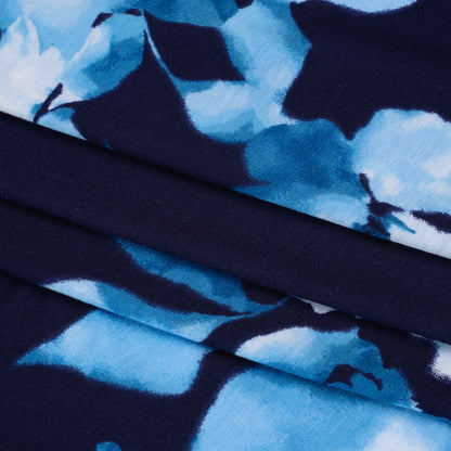 Stretch Rayon Jersey Print - Navy, Blue and White Watercolor Floral - Deadstock
