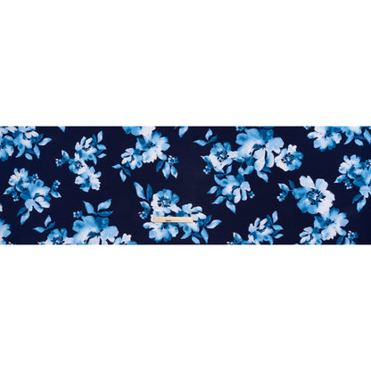 Stretch Rayon Jersey Print - Navy, Blue and White Watercolor Floral - Deadstock