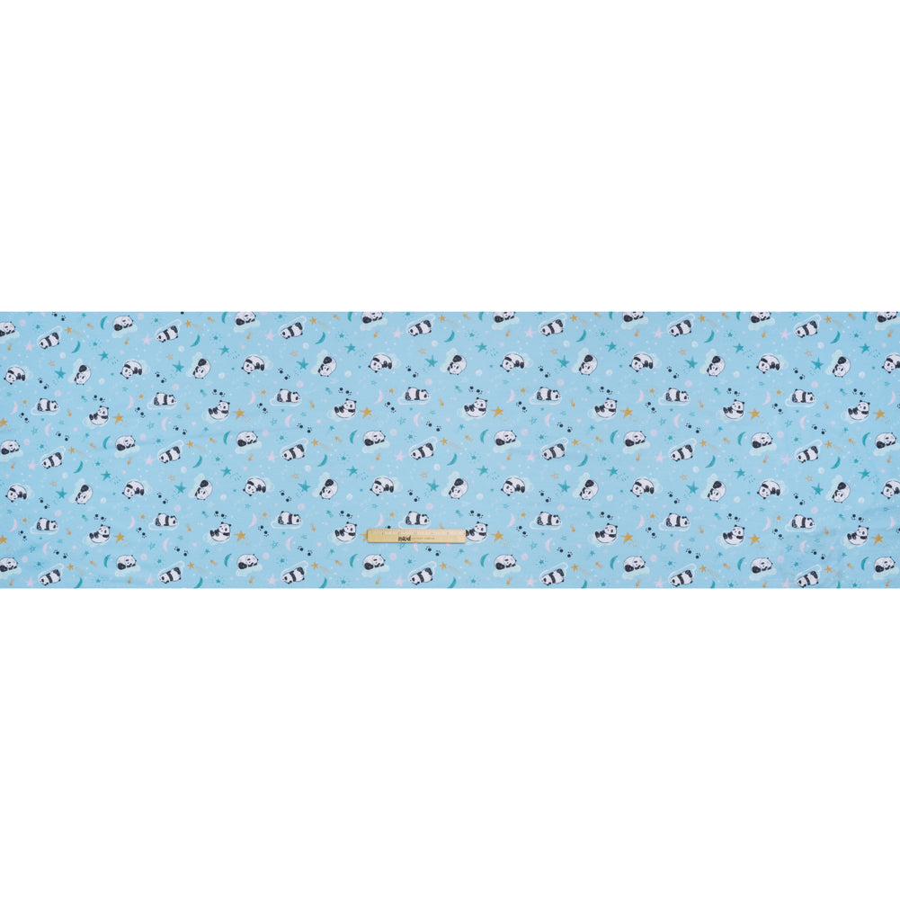Recycled Polyester Jersey Print - Sky Blue, Black and White Sleepy Pandas - Deadstock