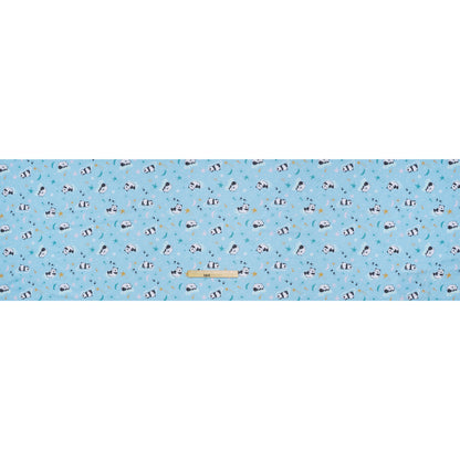 Recycled Polyester Jersey Print - Sky Blue, Black and White Sleepy Pandas - Deadstock