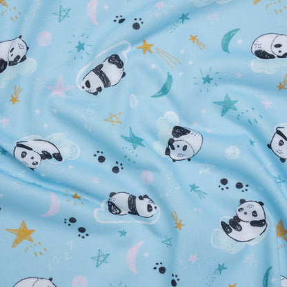 Recycled Polyester Jersey Print - Sky Blue, Black and White Sleepy Pandas - Deadstock