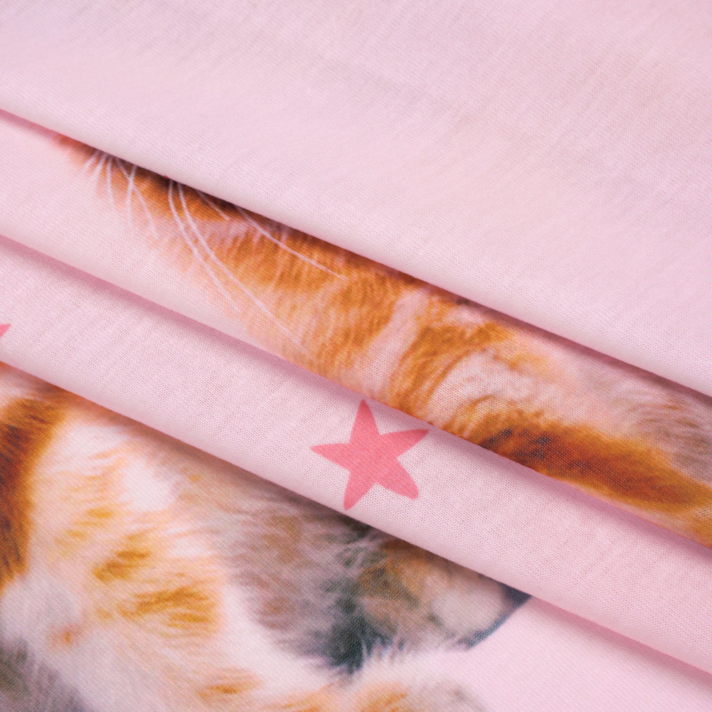 Recycled Polyester Jersey Panel - Pink, White and Ginger Not Tired Orange Cat - Deadstock