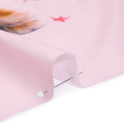 Recycled Polyester Jersey Panel - Pink, White and Ginger Not Tired Orange Cat - Deadstock