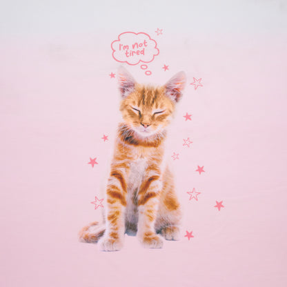 Recycled Polyester Jersey Panel - Pink, White and Ginger Not Tired Orange Cat - Deadstock