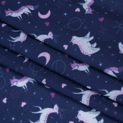 Recycled Polyester Jersey Print - Navy, Purple and White Celestial Animals - Deadstock