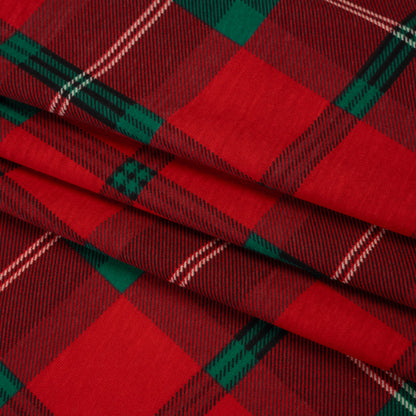 Cotton and Polyester Jersey Print - Red, Green and Black Holiday Tartan Plaid - Deadstock