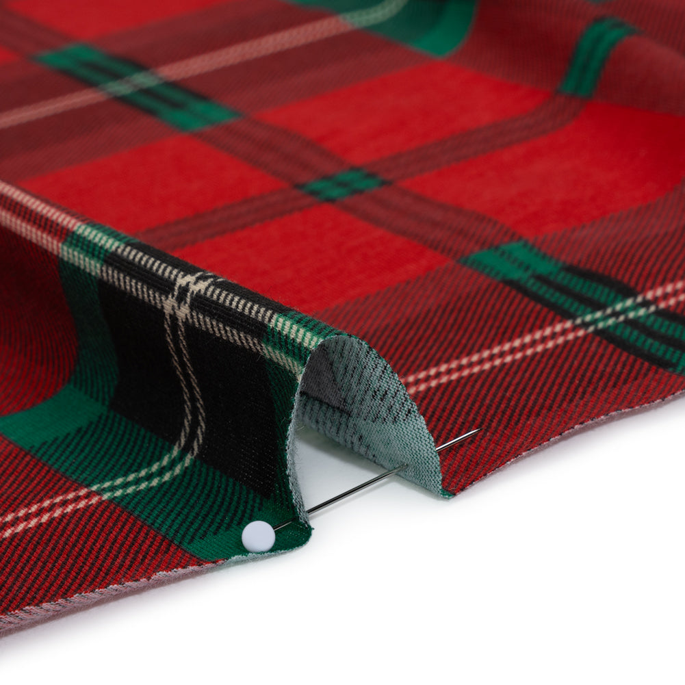 Cotton and Polyester Jersey Print - Red, Green and Black Holiday Tartan Plaid - Deadstock