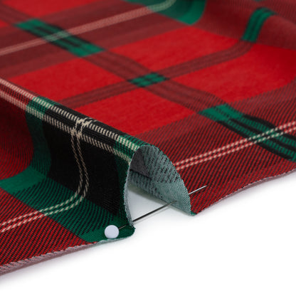 Cotton and Polyester Jersey Print - Red, Green and Black Holiday Tartan Plaid - Deadstock