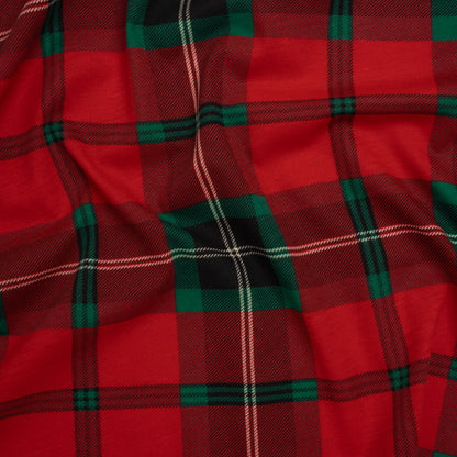 Cotton and Polyester Jersey Print - Red, Green and Black Holiday Tartan Plaid - Deadstock