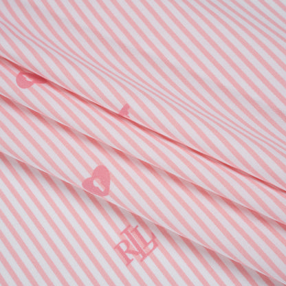 Cotton and Rayon Woven Shirting by Ralph Lauren - Pink and White Candy Stripes with Locket Keys and Monograms - Deadstock